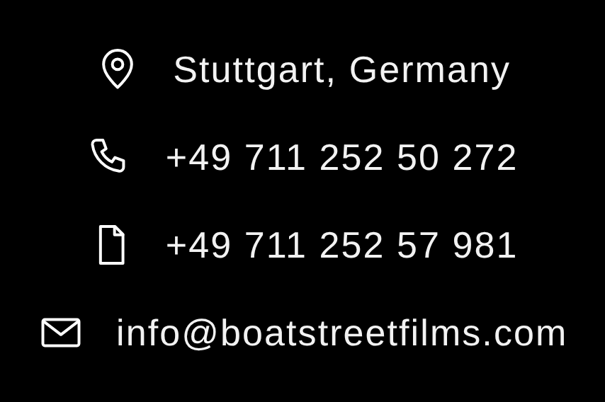 Kontaktdaten von Boatstreet Films: Standort, Telefon und Fax (als Bild)