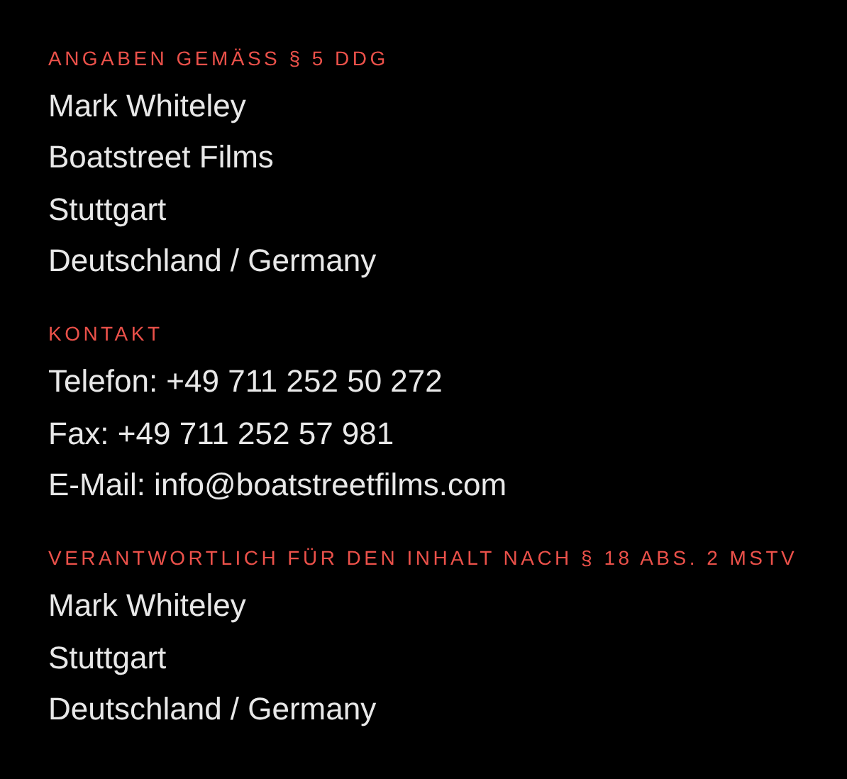 Impressum: Name, Anschrift und Kontaktdaten des Anbieters (als Bild dargestellt). Contact details of the site owner, shown as an image.