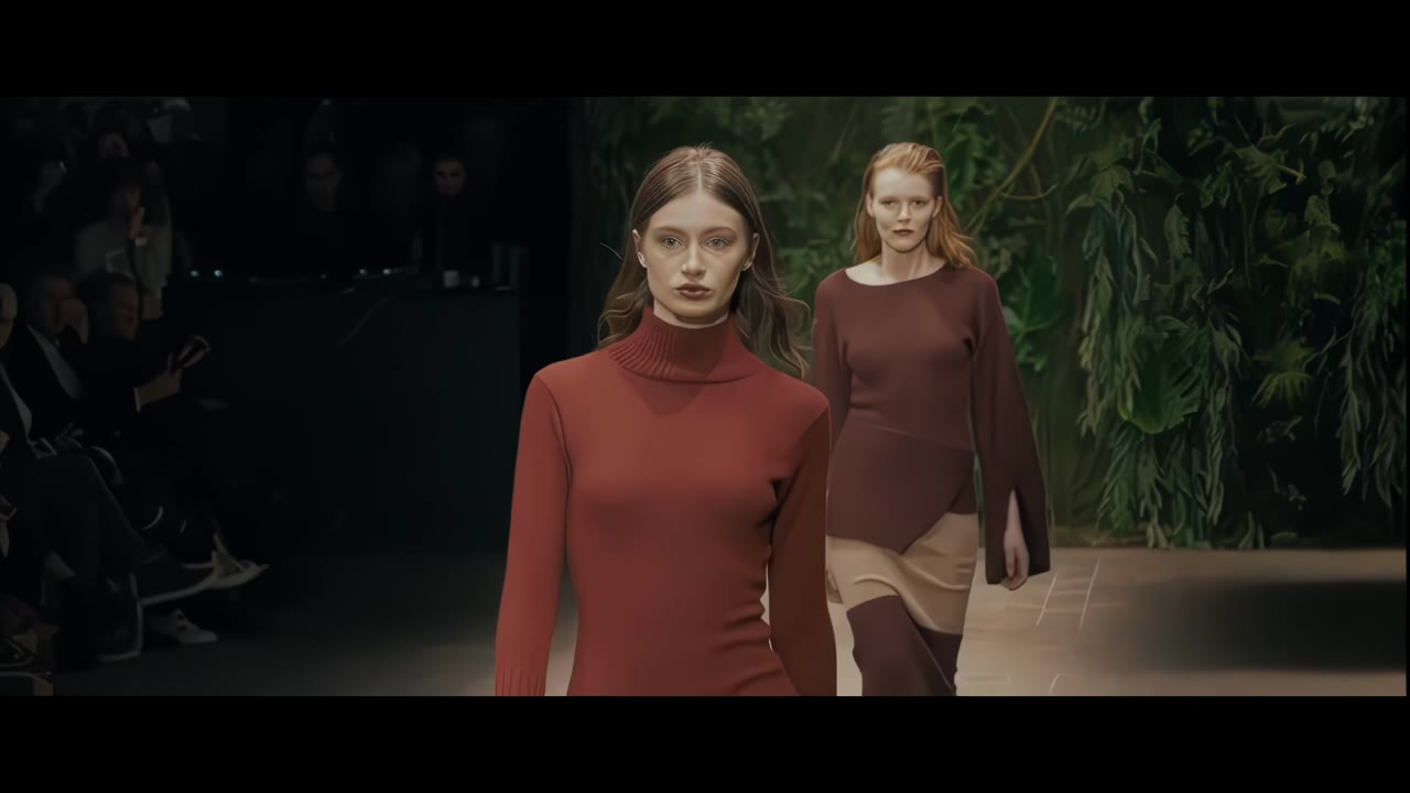 Trailer zu Dying to Clothe You: Models in roter Strickmode auf dem Laufsteg